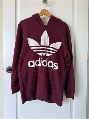 adidas Maroon Crewneck Oversized Hoodie with White Logo
